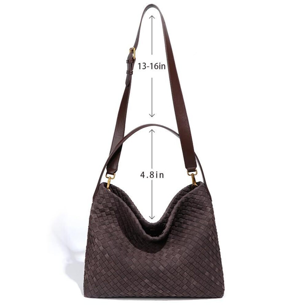 8677 Suede Woven Tote Bag Braided Handbag Shoulder Purse Large Hobo Satchel - Picture 6 of 9